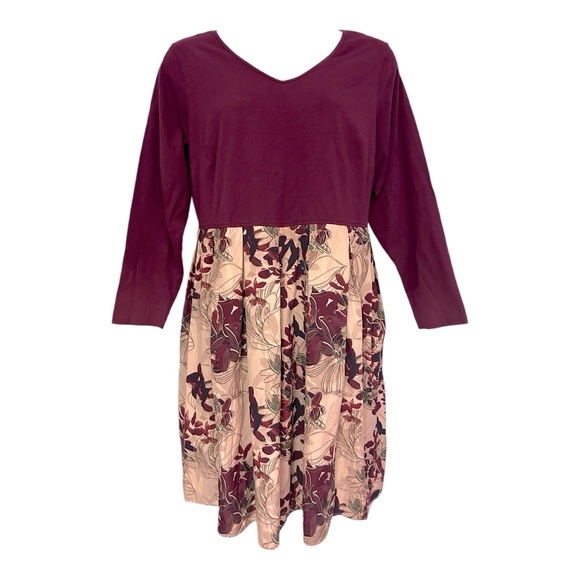 ⭐️eShakti Mixed Media Pocket Burgundy Pleated Office Casual Fall Twofer Dress - Picture 3 of 14